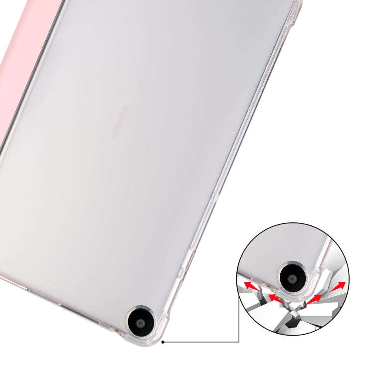 For Huawei MatePad SE 3-folding Transparent TPU Smart Leather Tablet Case with Pen Slot(Pink)