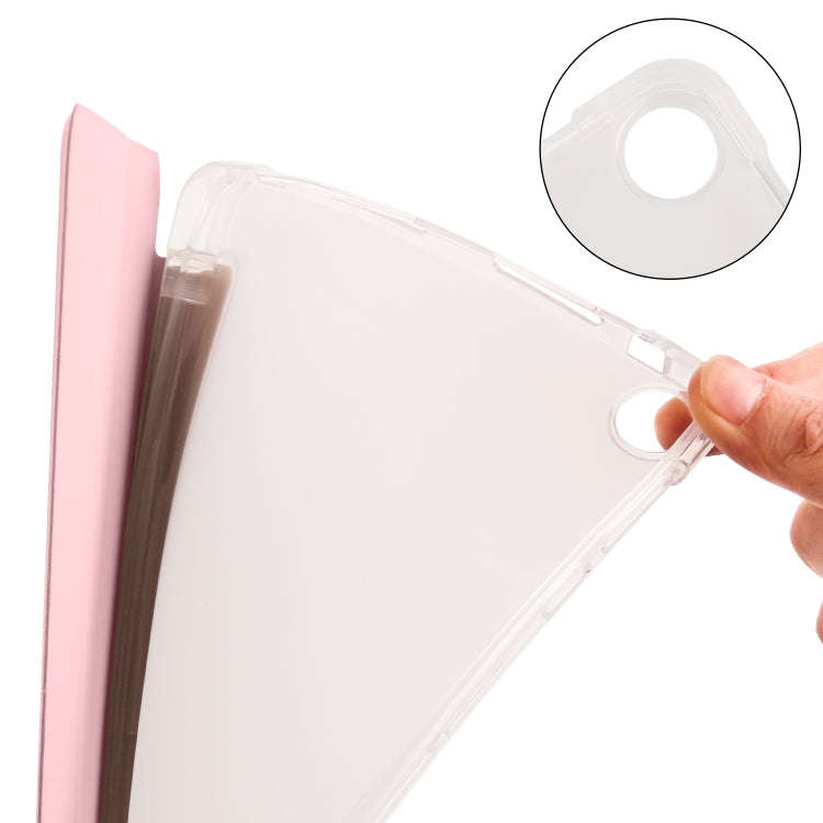 For Huawei MatePad SE 3-folding Transparent TPU Smart Leather Tablet Case with Pen Slot(Pink)