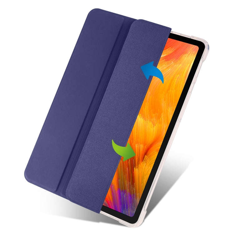 For Huawei MatePad SE 3-folding Transparent TPU Smart Leather Tablet Case with Pen Slot(Dark Blue)