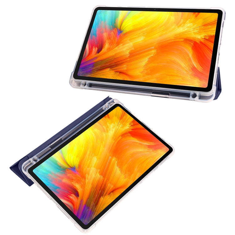 For Huawei MatePad SE 3-folding Transparent TPU Smart Leather Tablet Case with Pen Slot(Dark Blue)
