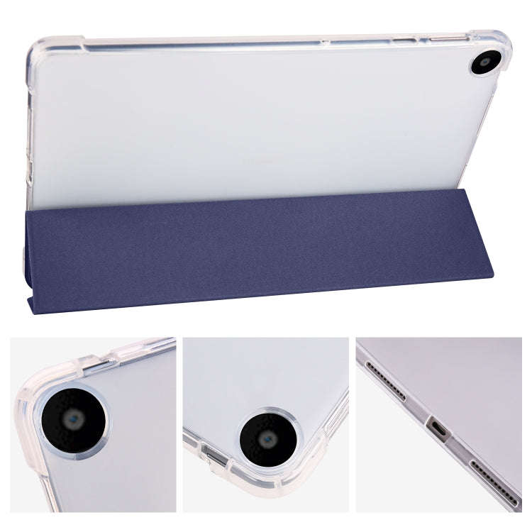 For Huawei MatePad SE 3-folding Transparent TPU Smart Leather Tablet Case with Pen Slot(Dark Blue)
