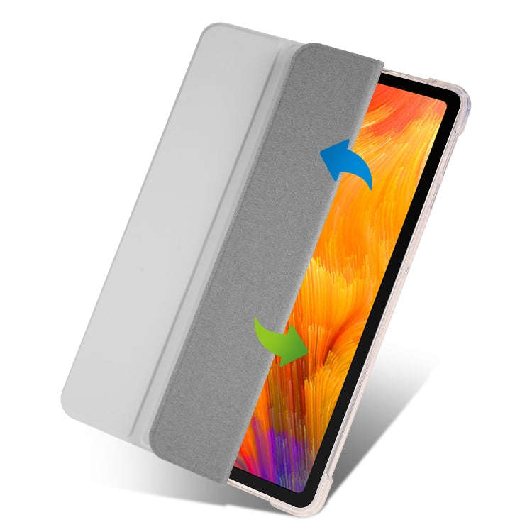 For Huawei MatePad SE 3-folding Transparent TPU Smart Leather Tablet Case with Pen Slot(Grey)