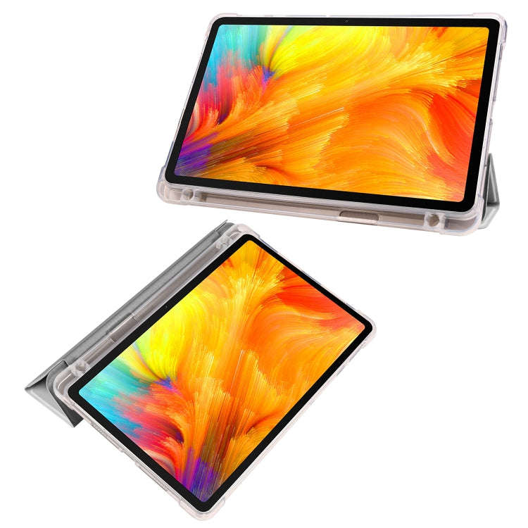 For Huawei MatePad SE 3-folding Transparent TPU Smart Leather Tablet Case with Pen Slot(Grey)