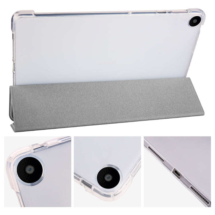 For Huawei MatePad SE 3-folding Transparent TPU Smart Leather Tablet Case with Pen Slot(Grey)