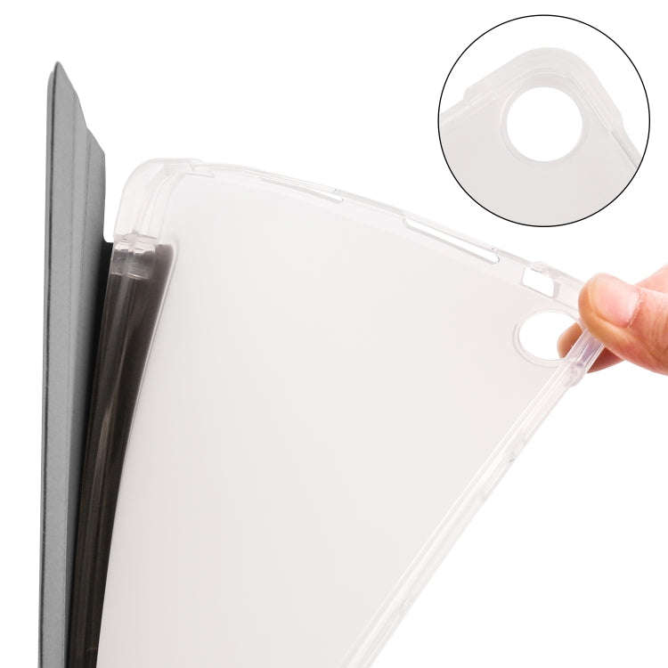 For Huawei MatePad SE 3-folding Transparent TPU Smart Leather Tablet Case with Pen Slot(Grey)