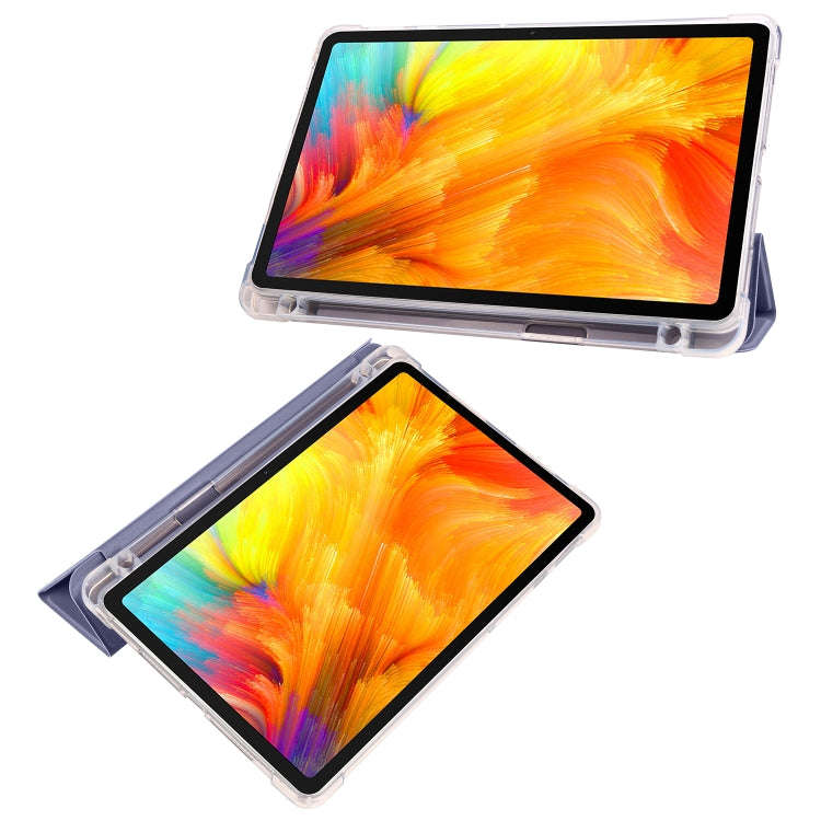 For Huawei MatePad SE 3-folding Transparent TPU Smart Leather Tablet Case with Pen Slot(Purple)