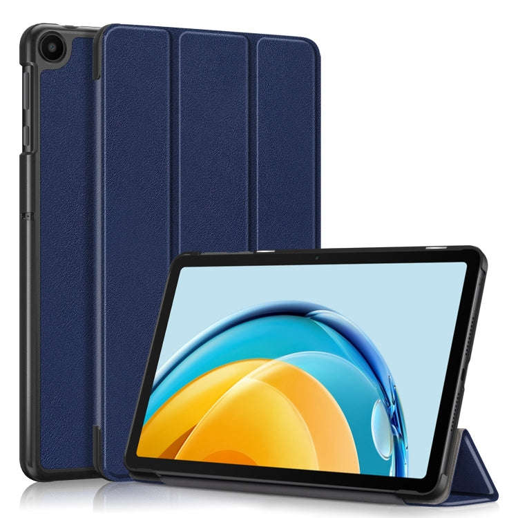 For Huawei Matepad SE 10.4 2022 Custer Pure Color 3-Fold Holder Leather Tablet Case(Dark Blue)