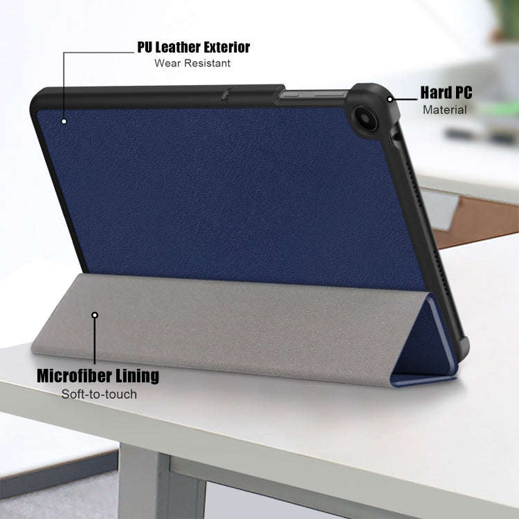 For Huawei Matepad SE 10.4 2022 Custer Pure Color 3-Fold Holder Leather Tablet Case(Dark Blue)
