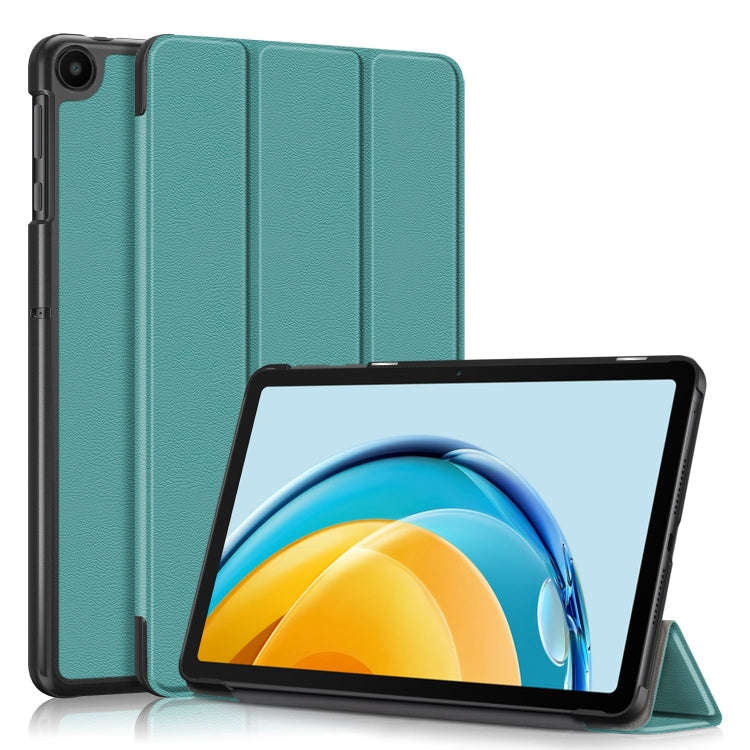 For Huawei Matepad SE 10.4 2022 Custer Pure Color 3-Fold Holder Leather Tablet Case(Dark Green)