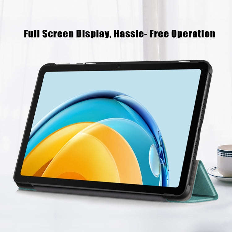 For Huawei Matepad SE 10.4 2022 Custer Pure Color 3-Fold Holder Leather Tablet Case(Dark Green)