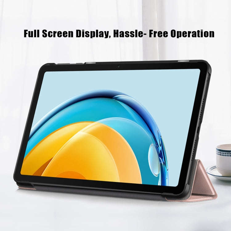 For Huawei Matepad SE 10.4 2022 Custer Pure Color 3-Fold Holder Leather Tablet Case(Rose Gold)