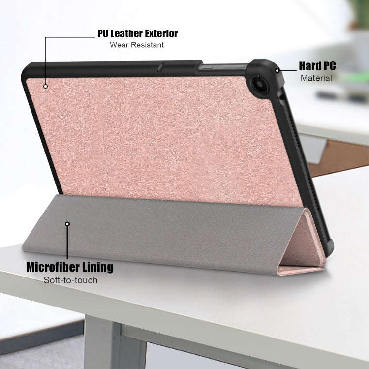 For Huawei Matepad SE 10.4 2022 Custer Pure Color 3-Fold Holder Leather Tablet Case(Rose Gold)