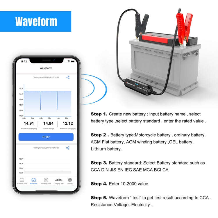 KONNWEI BK200 6V/12V/24V Car Bluetooth Battery Tester(Black)