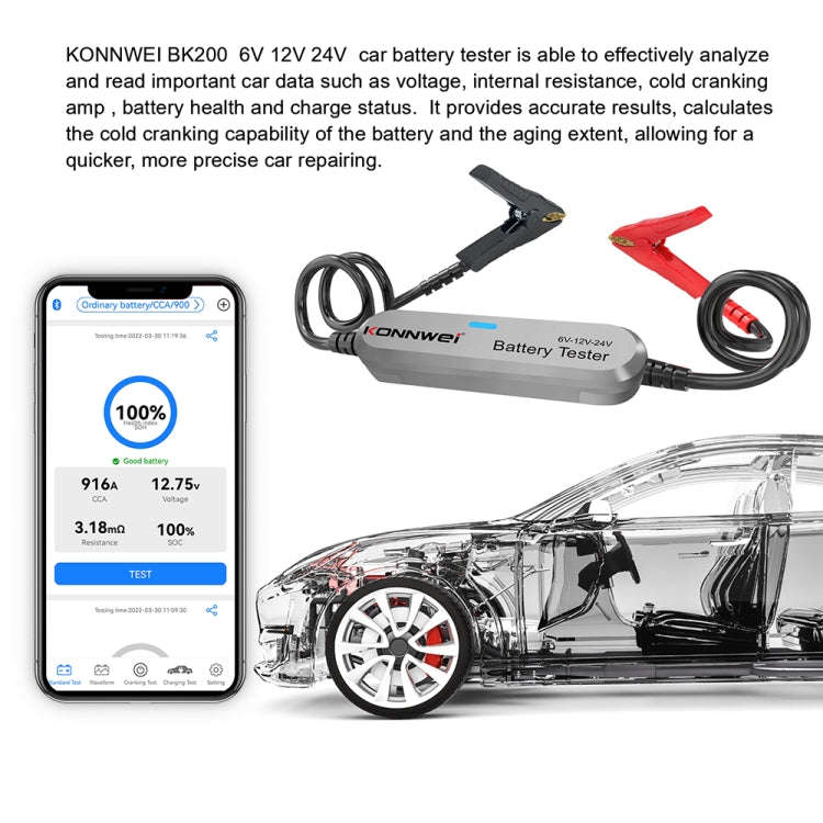 KONNWEI BK200 6V/12V/24V Car Bluetooth Battery Tester(Silver)