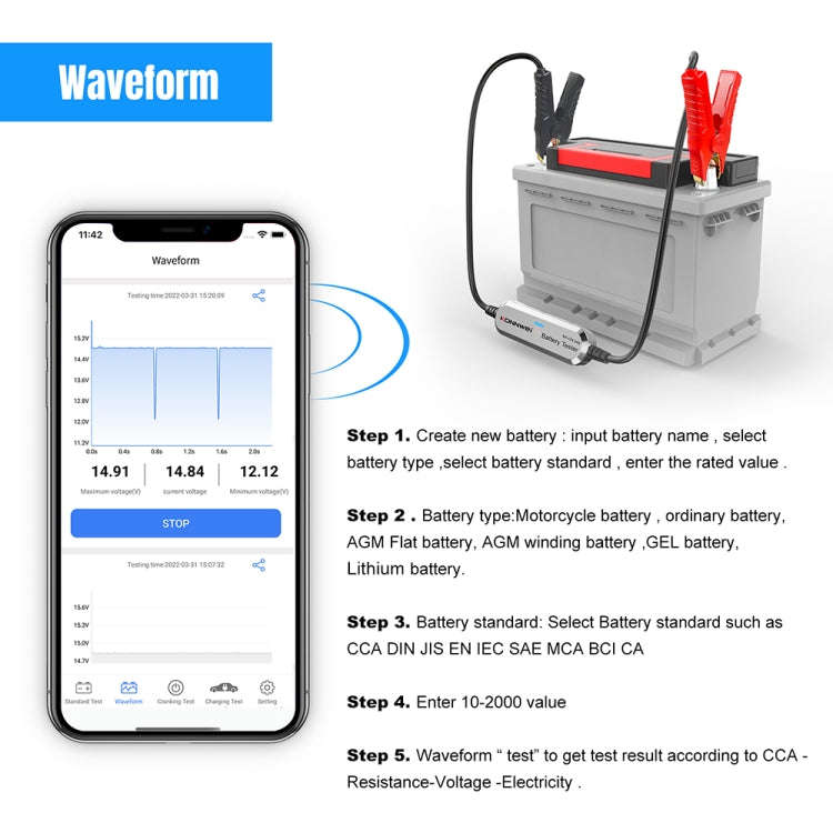 KONNWEI BK200 6V/12V/24V Car Bluetooth Battery Tester(Silver)