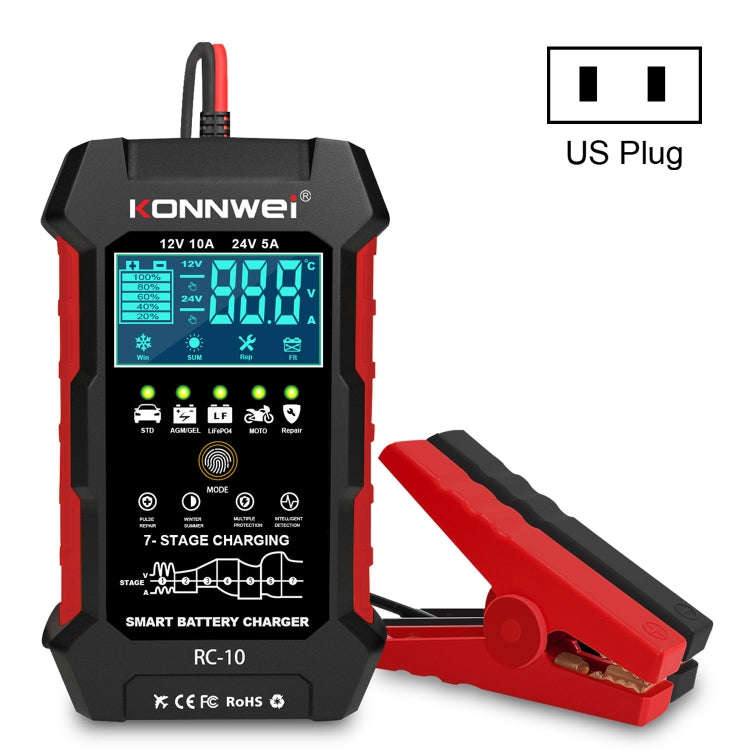 KONNWEI RC-10 2 inch Car Battery Charger Battery Pulse Repair Tool, Plug Type:US Plug