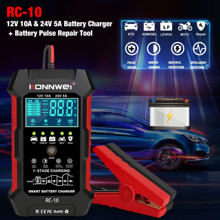 KONNWEI RC-10 2 inch Car Battery Charger Battery Pulse Repair Tool, Plug Type:US Plug