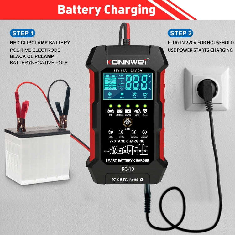 KONNWEI RC-10 2 inch Car Battery Charger Battery Pulse Repair Tool, Plug Type:US Plug