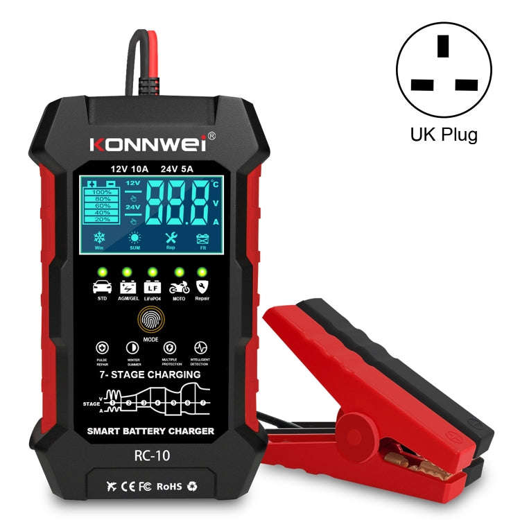 KONNWEI RC-10 2 inch Car Battery Charger Battery Pulse Repair Tool, Plug Type:UK Plug