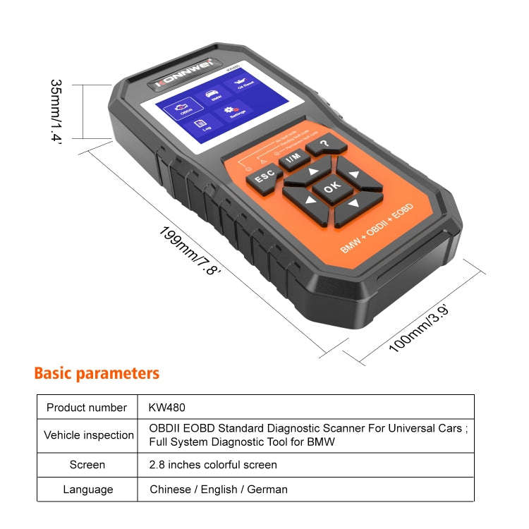 For BMW KONNWE KW480 2.8 inch Color Screen OBD2 Car Fault Detector