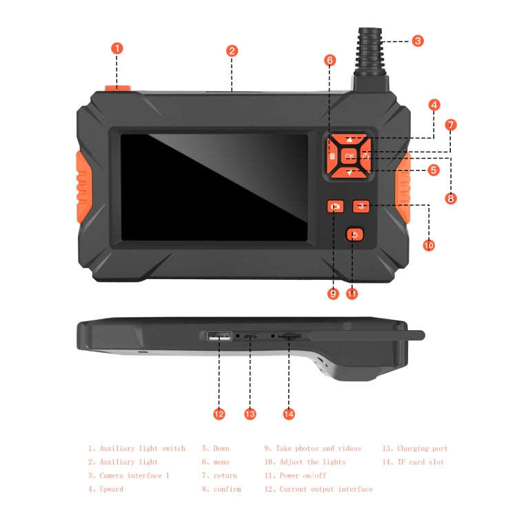 P130 3.9mm 4.3 inch Single Camera with Screen Endoscope, Length:5m