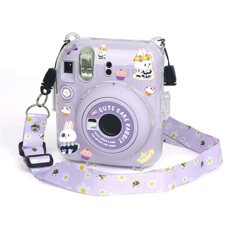For FUJIFILM instax mini 12 Crystal Hard Acrylic Camera Case with Shoulder Strap(DIY Purple Daisies)