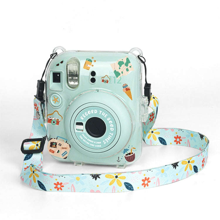 For FUJIFILM instax mini 12 Crystal Hard Acrylic Camera Case with Shoulder Strap(DIY Green Flowers)
