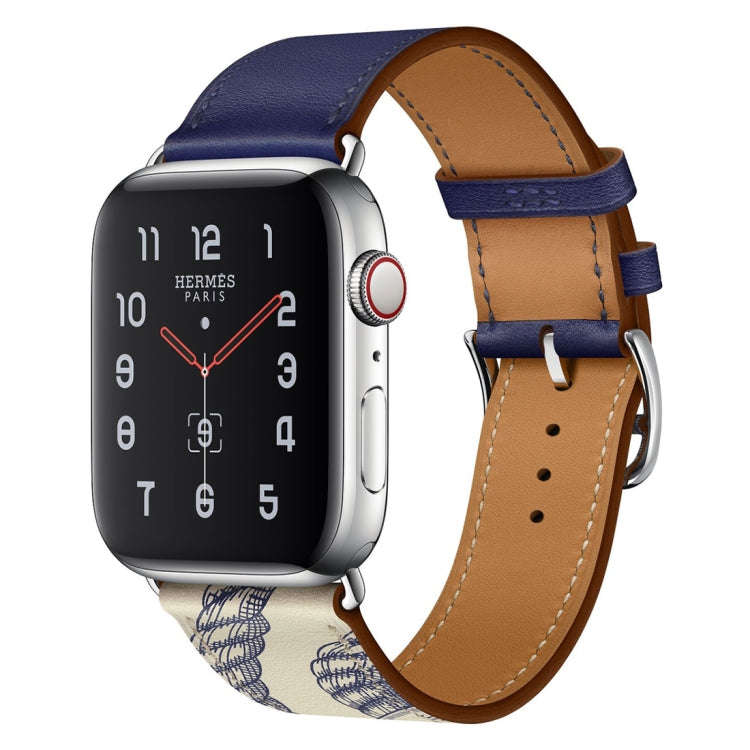 For Apple Watch Series 7 41mm / 6 & SE & 5 & 4 40mm / 3 & 2 & 1 38mm Silk Screen Pattern Leather ...
