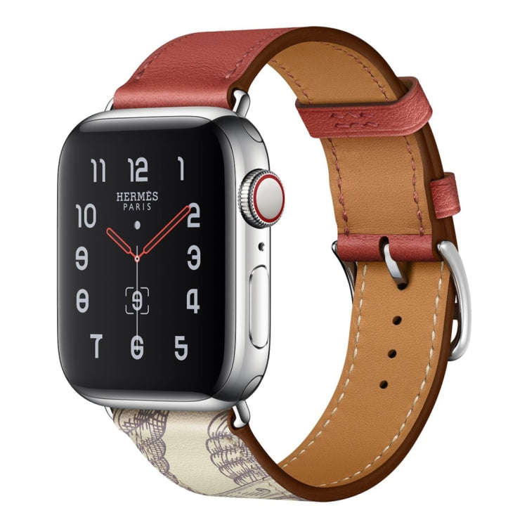 For Apple Watch Series 9&8&7 41mm / SE 3&SE 2&6&SE&5&4 40mm / 3&2&1 38mm Silk Screen Pattern Leat...