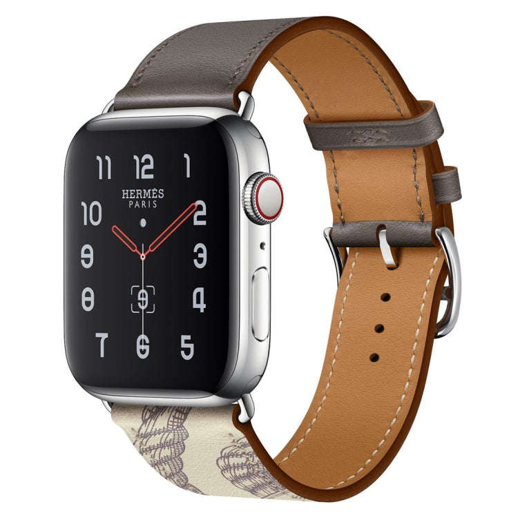For Apple Watch Series 9&8&7 41mm / SE 3&SE 2&6&SE&5&4 40mm / 3&2&1 38mm Silk Screen Pattern Leat...