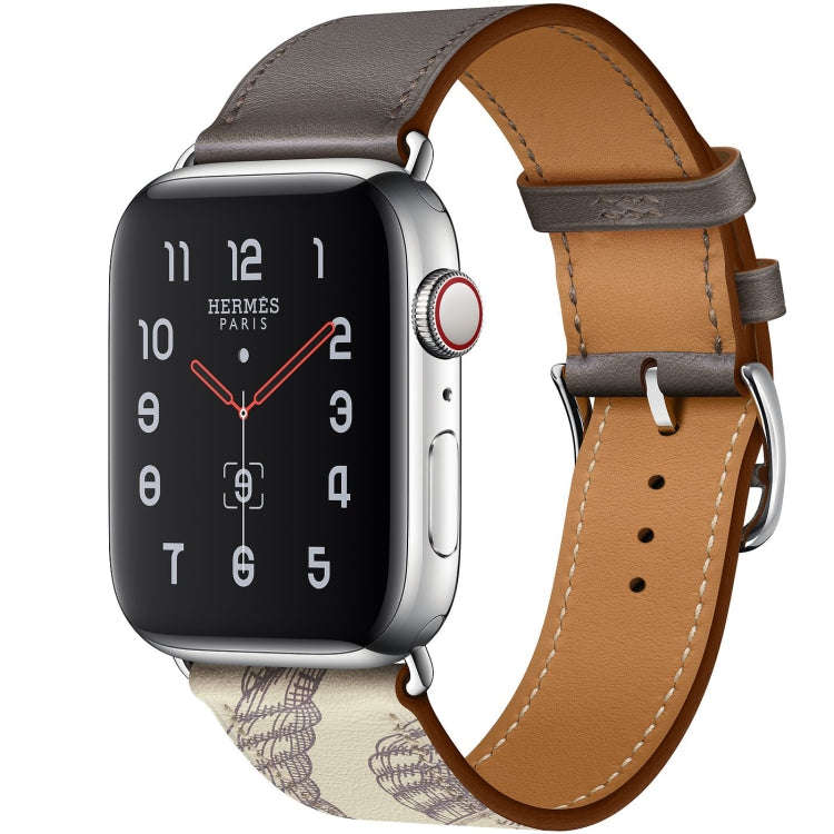 For Apple Watch Series 9&8&7 41mm / SE 3&SE 2&6&SE&5&4 40mm / 3&2&1 38mm Silk Screen Pattern Leat...