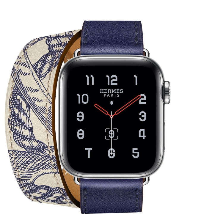 For Apple Watch Series 7 41mm / 6 & SE & 5 & 4 40mm / 3 & 2 & 1 38mm Silk Screen Pattern Leather ...