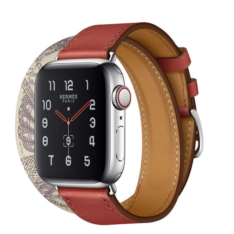 For Apple Watch Series 7 45mm / 6 & SE & 5 & 4 44mm / 3 & 2 & 1 42mm Silk Screen Pattern Leather ...