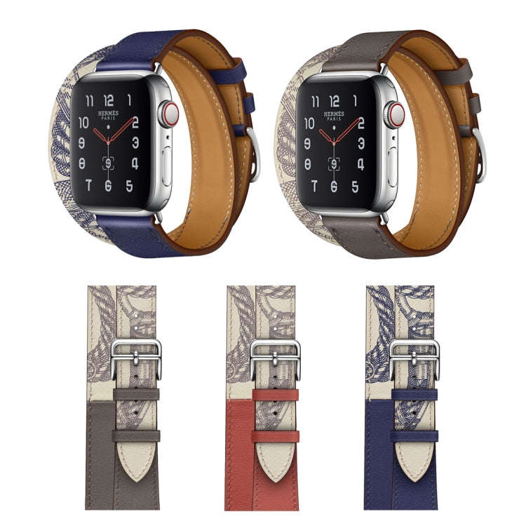 For Apple Watch Series 7 45mm / 6 & SE & 5 & 4 44mm / 3 & 2 & 1 42mm Silk Screen Pattern Leather ...