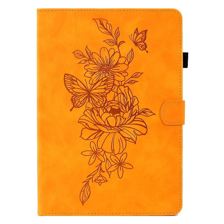 For Huawei MatePad SE Peony Butterfly Embossed Leather Tablet Case(Khaki)