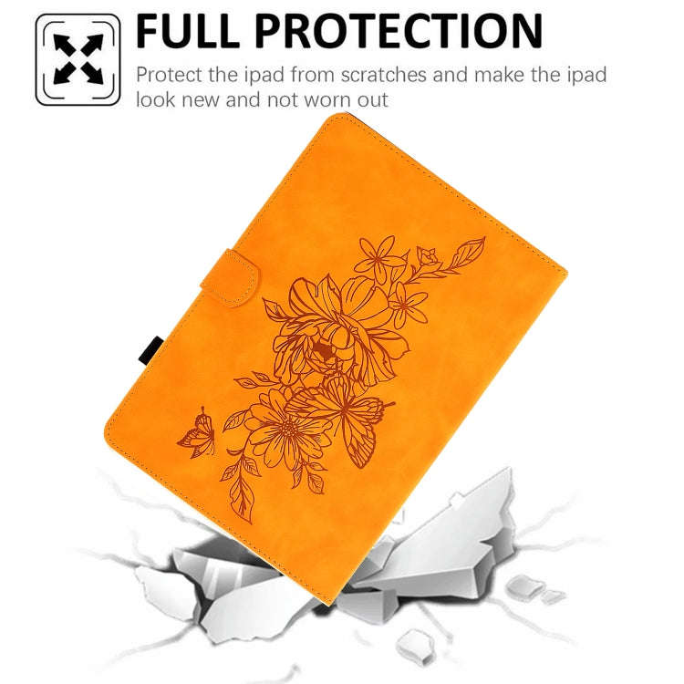 For Huawei MatePad SE Peony Butterfly Embossed Leather Tablet Case(Khaki)