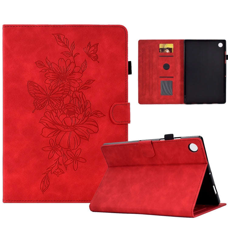 For Huawei MatePad SE Peony Butterfly Embossed Leather Tablet Case(Red)
