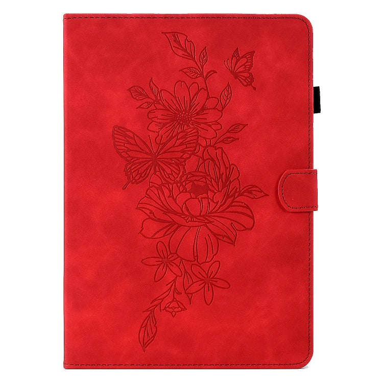 For Huawei MatePad SE Peony Butterfly Embossed Leather Tablet Case(Red)