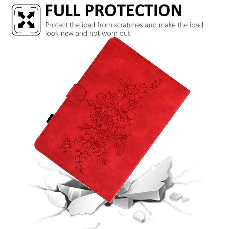 For Huawei MatePad SE Peony Butterfly Embossed Leather Tablet Case(Red)