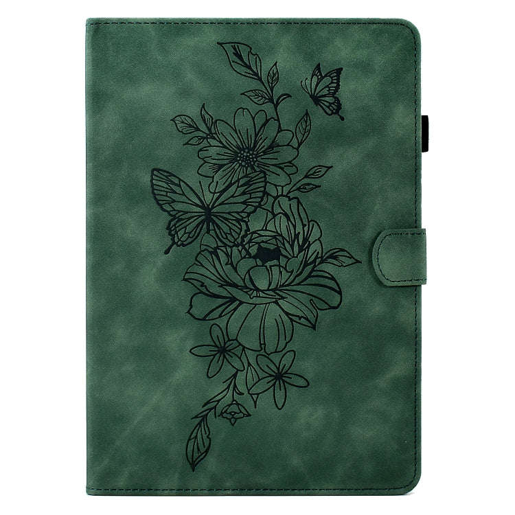 For Huawei MatePad SE Peony Butterfly Embossed Leather Tablet Case(Green)