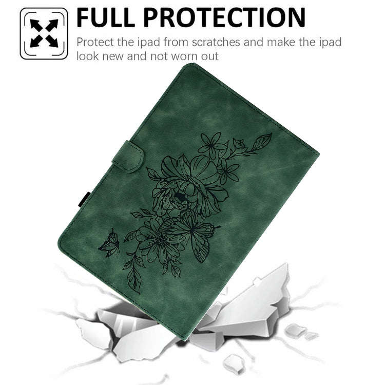 For Huawei MatePad SE Peony Butterfly Embossed Leather Tablet Case(Green)