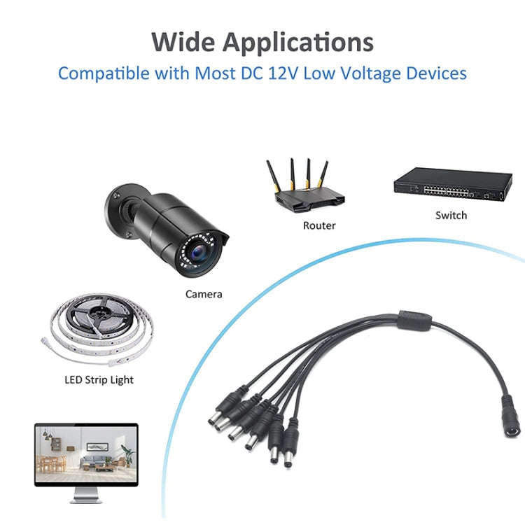 0.37m 6 in 1 DC Female to DC Male Power Connection Extension Cable
