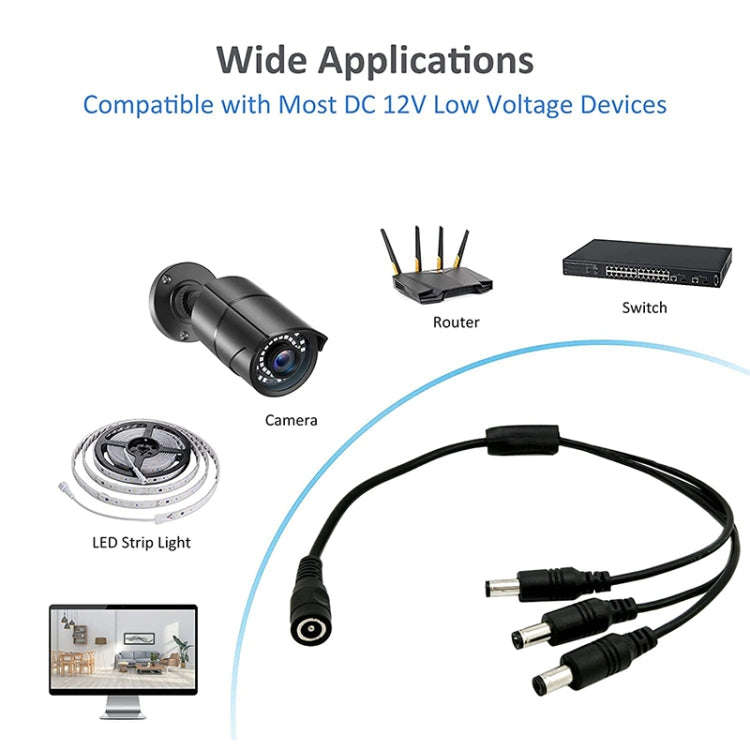 0.37m 3 in 1 DC Female to DC Male Power Connection Extension Cable