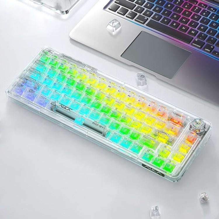 AULA F68 Transparent Customized Wired/Wireless/Bluetooth Three Model RGB Pluggable Mechanical Key...