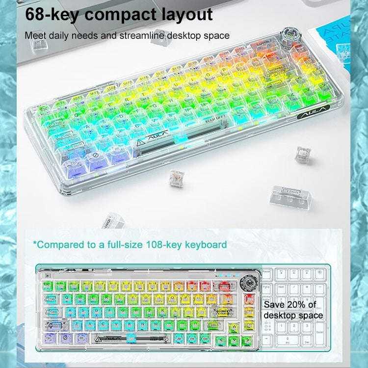 AULA F68 Transparent Customized Wired/Wireless/Bluetooth Three Model RGB Pluggable Mechanical Key...