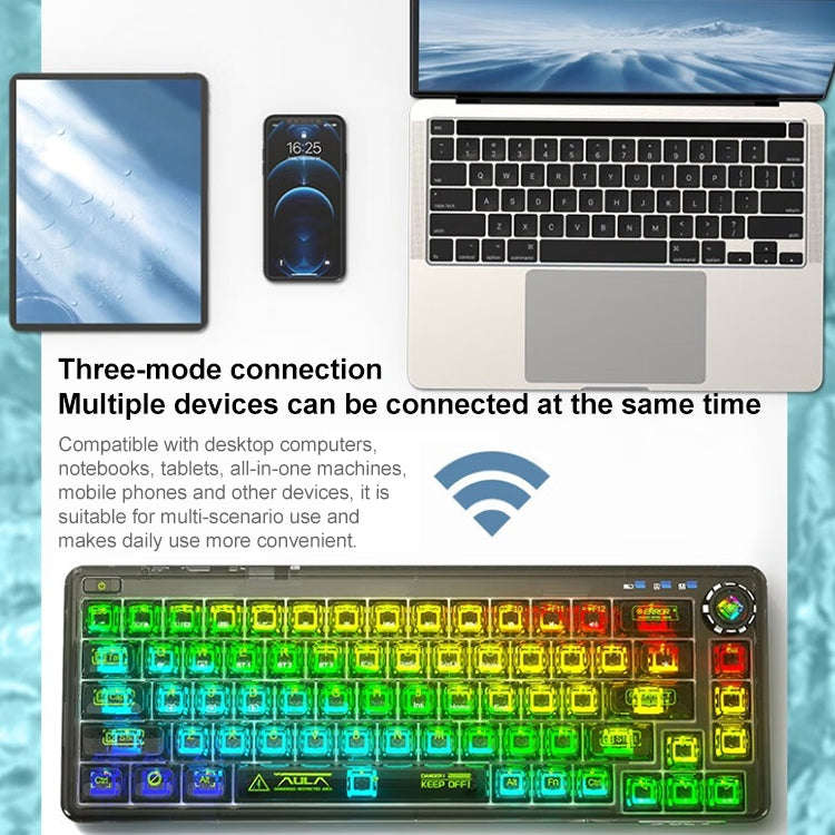 AULA F68 Transparent Customized Wired/Wireless/Bluetooth Three Model RGB Pluggable Mechanical Key...