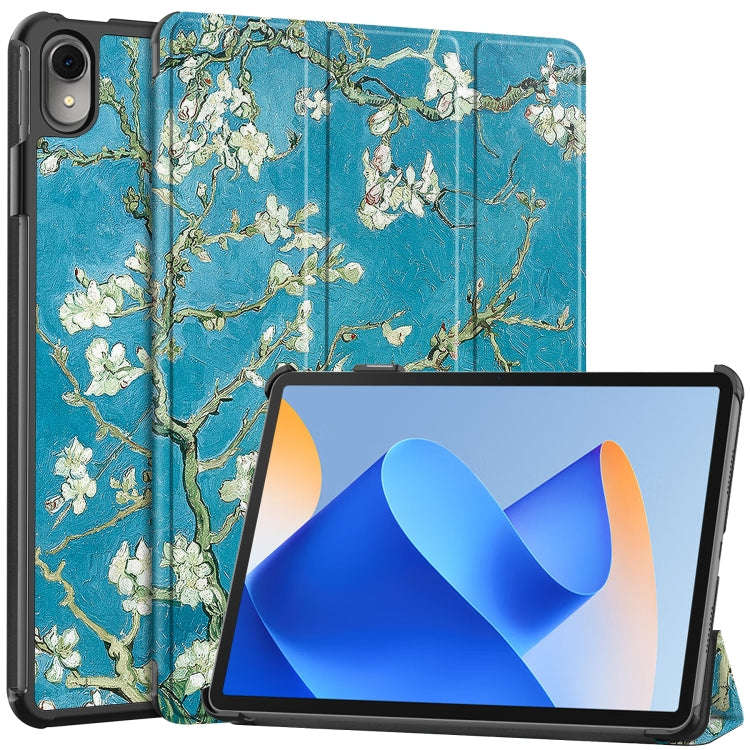 For Huawei MatePad 11 2023 Custer Painted 3-Fold Holder Leather Smart Tablet Case(Apricot Blossom)