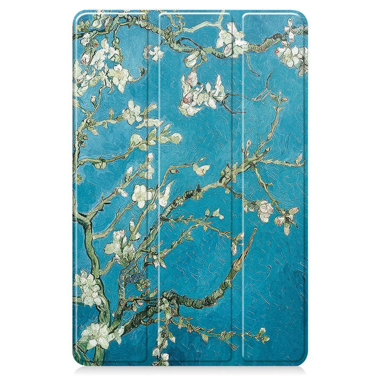 For Huawei MatePad 11 2023 Custer Painted 3-Fold Holder Leather Smart Tablet Case(Apricot Blossom)
