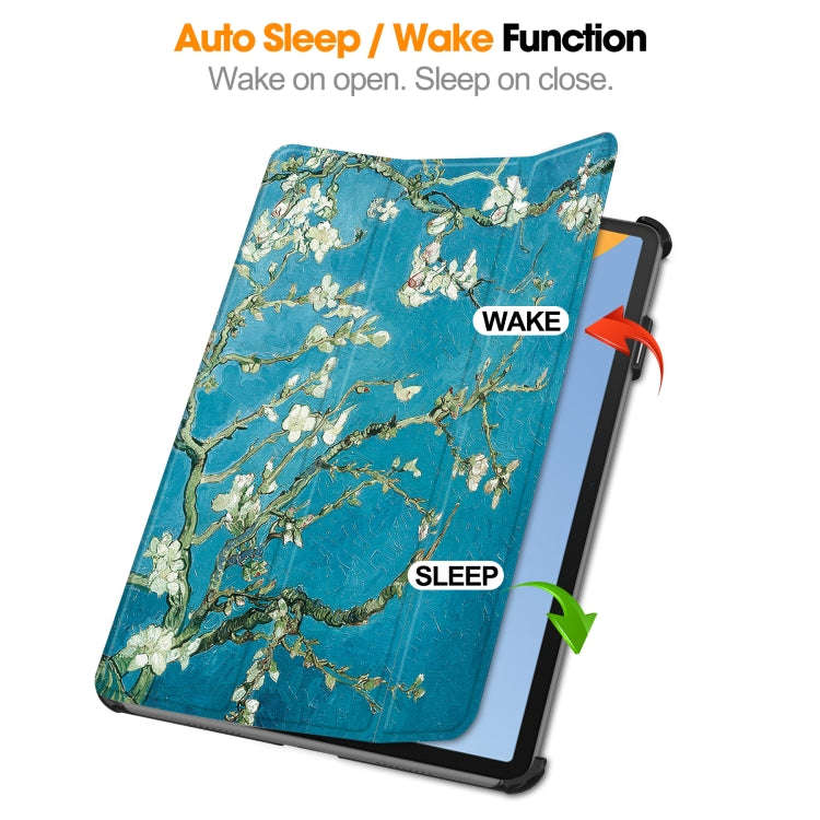 For Huawei MatePad 11 2023 Custer Painted 3-Fold Holder Leather Smart Tablet Case(Apricot Blossom)