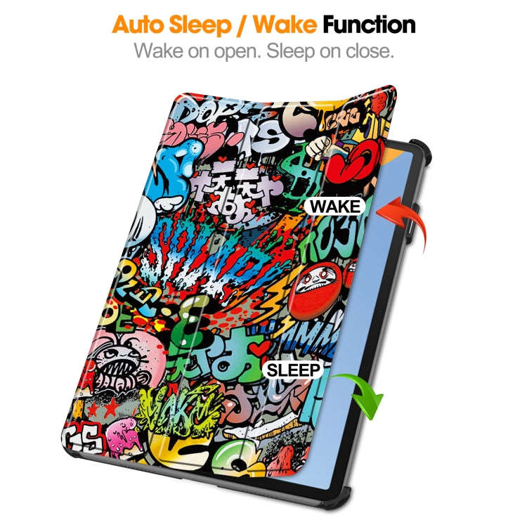 For Huawei MatePad 11 2023 Custer Painted 3-Fold Holder Leather Smart Tablet Case(Graffiti)